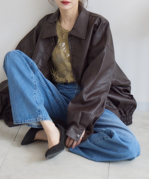 RU.TI.LE(ルチル)の「【RU.TI.LE】オーバーサイズエコレザーブルゾン(ブルゾン・レディース・ブラウン/ブラック・MEDIUM)」の7枚目の写真