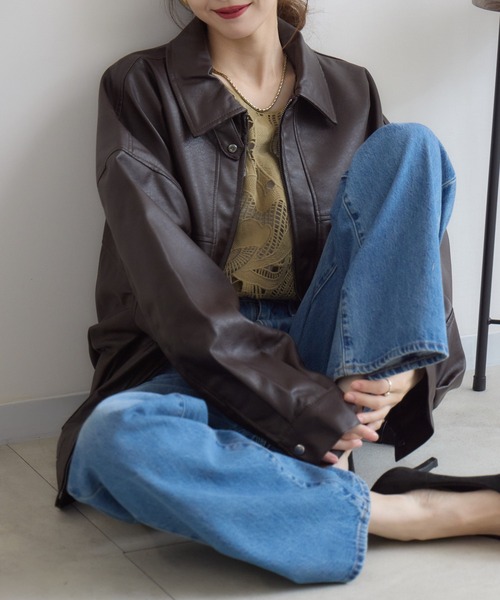 RU.TI.LE(ルチル)の「【RU.TI.LE】オーバーサイズエコレザーブルゾン(ブルゾン・レディース・ブラウン/ブラック・MEDIUM)」の17枚目の写真