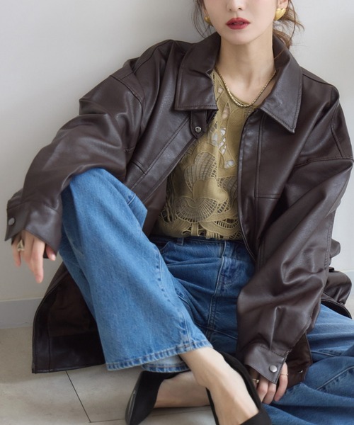 RU.TI.LE(ルチル)の「【RU.TI.LE】オーバーサイズエコレザーブルゾン(ブルゾン・レディース・ブラウン/ブラック・MEDIUM)」の20枚目の写真
