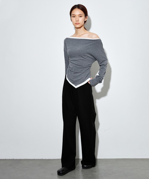 SUWDEE(スーディー)の「bicolor side gather layered tops(Tシャツ/カットソー・レディース・ブラック/ライトグレー/ブラウン・FREE)」の8枚目の写真