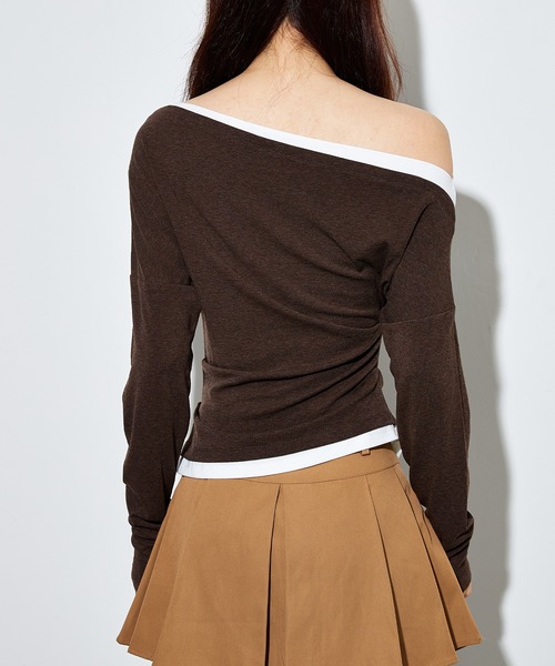 SUWDEE(スーディー)の「bicolor side gather layered tops(Tシャツ/カットソー・レディース・ブラック/ライトグレー/ブラウン・FREE)」の14枚目の写真