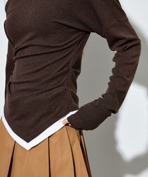 SUWDEE(スーディー)の「bicolor side gather layered tops(Tシャツ/カットソー・レディース・ブラック/ライトグレー/ブラウン・FREE)」の17枚目の写真