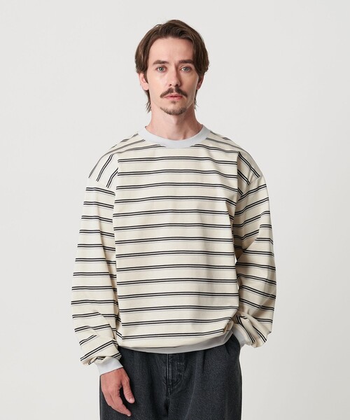 BEAUTY&YOUTH UNITED ARROWS(ビューティーアンドユースユナイテッドアローズ)の「トリプル ボーダー スウェット Tシャツ(Tシャツ/カットソー・メンズ・オフホワイト/ダークグレー/ダークグリーン・XL/L/M/S)」の6枚目の写真