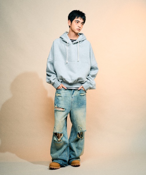 Elanque（エランク）の「volume hoodie / 裏起毛ボリュームフーディー（パーカー・メンズ・ブラック/グレー・SMALL/LARGE/MEDIUM）」の10枚目の写真