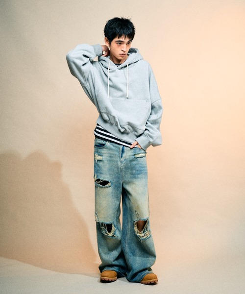 Elanque（エランク）の「volume hoodie / 裏起毛ボリュームフーディー（パーカー・メンズ・ブラック/グレー・SMALL/LARGE/MEDIUM）」の9枚目の写真