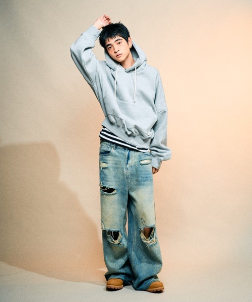 Elanque（エランク）の「volume hoodie / 裏起毛ボリュームフーディー（パーカー・メンズ・ブラック/グレー・SMALL/LARGE/MEDIUM）」の11枚目の写真