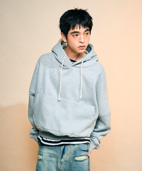 Elanque（エランク）の「volume hoodie / 裏起毛ボリュームフーディー（パーカー・メンズ・ブラック/グレー・SMALL/LARGE/MEDIUM）」の6枚目の写真