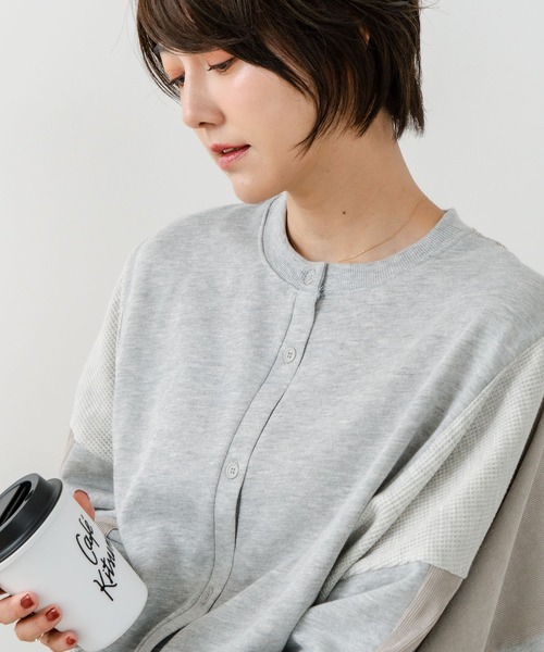 fort point(フォーポイント)の「【C-FORT POINT/フォートポイント】コーデュロイ ワッフル 切り替え カーディガン(カーディガン/ボレロ・レディース・チャコールグレー/カーキ/ブルー/杢グレー/レンガ・FREE)」の2枚目の写真