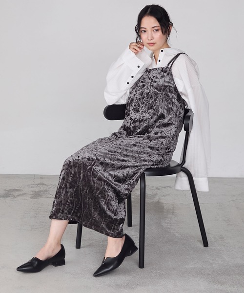 セール】【forksy.】裾スリットベロアキャミロングワンピース