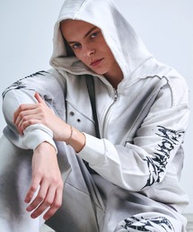 Y2Kグランジ スプレー加工 ダブルジップ ショート丈 ジップパーカー 裏毛 スウェット フーディー アイレット【UNISEX】