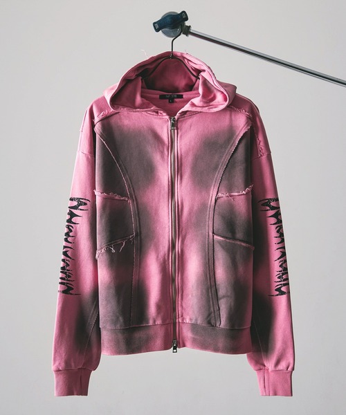 Y2Kグランジ スプレー加工 ダブルジップ ショート丈 ジップパーカー 裏