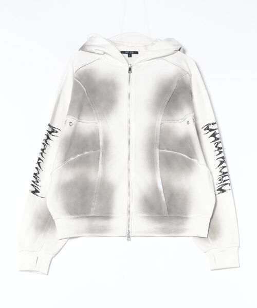 Y2Kグランジ スプレー加工 ダブルジップ ショート丈 ジップパーカー 裏