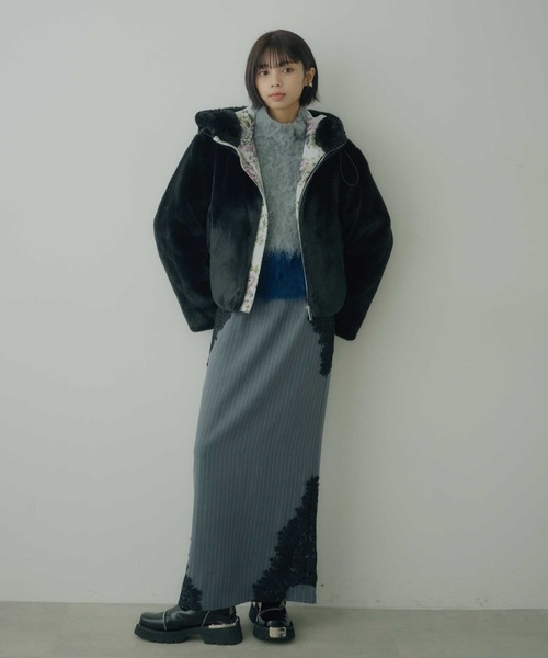 VIOLETTA(ヴィオレッタ)の「バイカラーモヘアクロップドニット(ニット/セーター・レディース・ライトブルー/ラベンダー/グレー・FREE)」の13枚目の写真