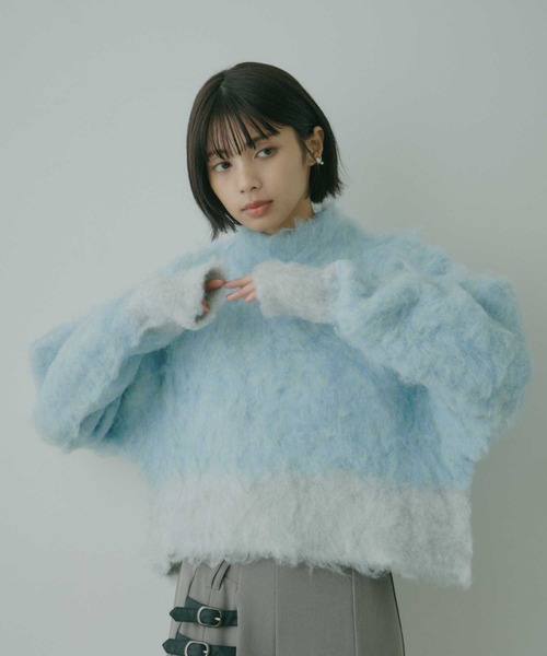 VIOLETTA(ヴィオレッタ)の「バイカラーモヘアクロップドニット(ニット/セーター・レディース・ライトブルー/ラベンダー/グレー・FREE)」の16枚目の写真