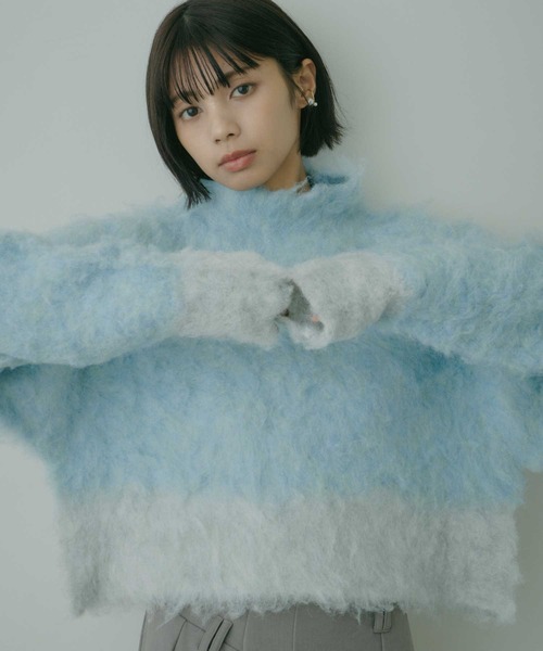 VIOLETTA(ヴィオレッタ)の「バイカラーモヘアクロップドニット(ニット/セーター・レディース・ライトブルー/ラベンダー/グレー・FREE)」の18枚目の写真