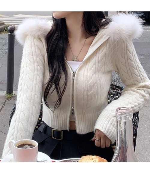 ViViDAY（ビビデー）の「フードフェイクファー付きジップアップニットカーデガン（ニット/セーター・レディース・ホワイト/ブラック/グレー・M）」の12枚目の写真