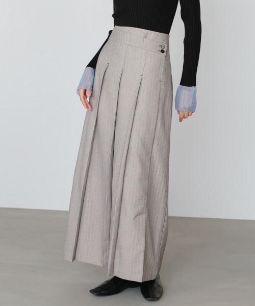 セール】【選べるサイズ展開】ピンストライプサイドプリーツスカート