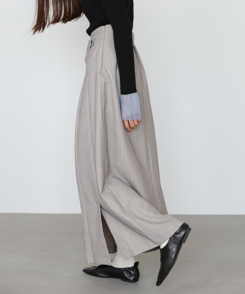 セール】【選べるサイズ展開】ピンストライプサイドプリーツスカート