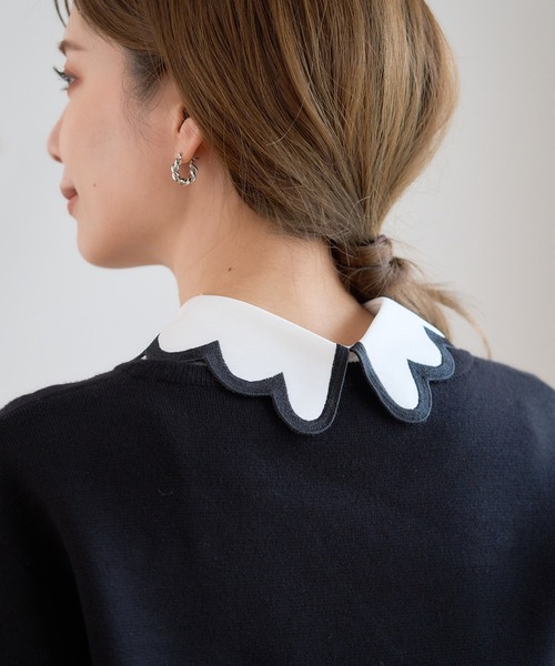 anown(アノン)の「刺繍パイピング 配色スカラップデザイン つけ襟(付け襟・レディース・ホワイト・FREE)」の4枚目の写真