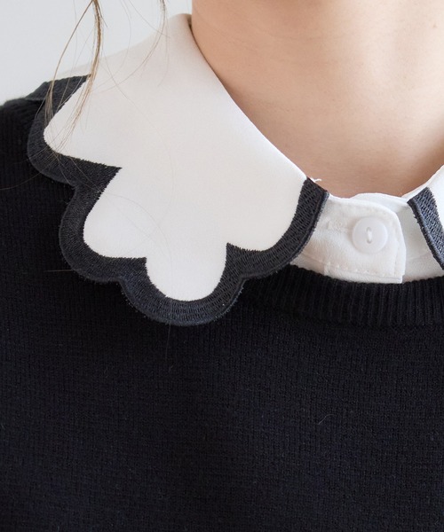 anown(アノン)の「刺繍パイピング 配色スカラップデザイン つけ襟(付け襟・レディース・ホワイト・FREE)」の6枚目の写真