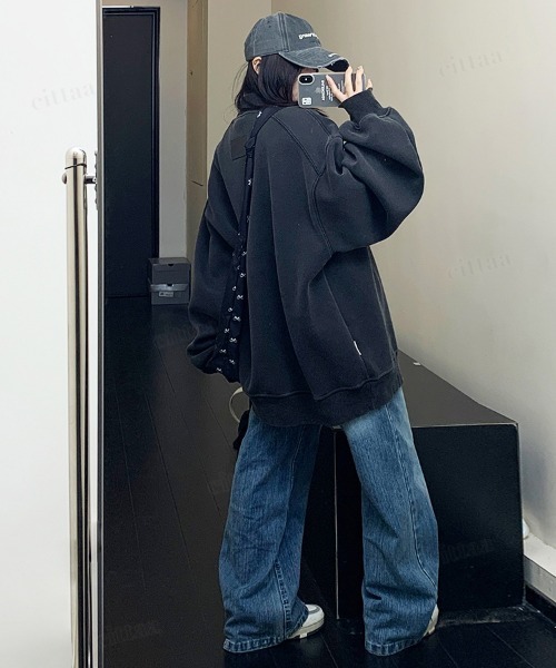 Dalfwin(ダールフィン)の「韓国ファッション FEICHAI刺繍ロゴVネックスウェット(スウェット・レディース・グレー/ブラック・FREE)」の10枚目の写真