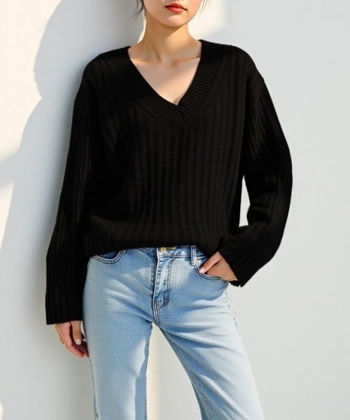 cammie(キャミー)の「ワイドリブニットトップス(ニット/セーター・レディース・アイボリー/ブラック/ブラウン/ベージュ・F)」の16枚目の写真
