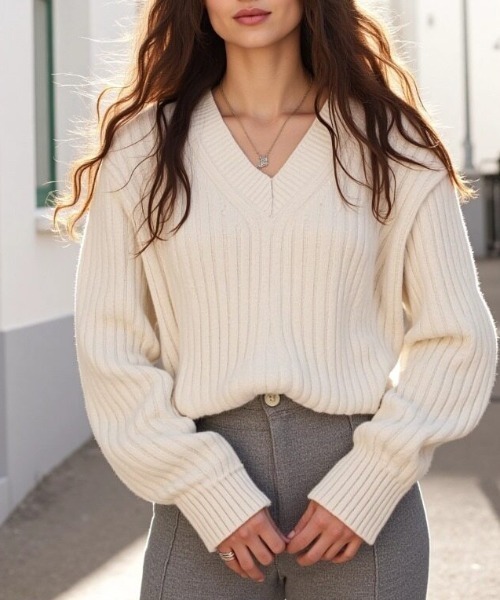 cammie(キャミー)の「ワイドリブニットトップス(ニット/セーター・レディース・アイボリー/ブラック/ブラウン/ベージュ・F)」の9枚目の写真
