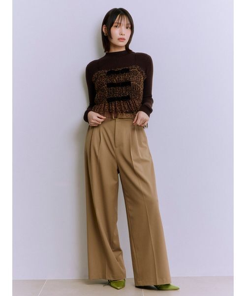 LILY BROWN（リリーブラウン）の「ベルト付きタックワイドパンツ（スラックス・レディース・グレー/ベージュ/チェック・0/1）」の4枚目の写真