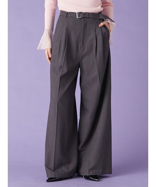 LILY BROWN（リリーブラウン）の「ベルト付きタックワイドパンツ（スラックス・レディース・グレー/ベージュ/チェック・0/1）」の5枚目の写真