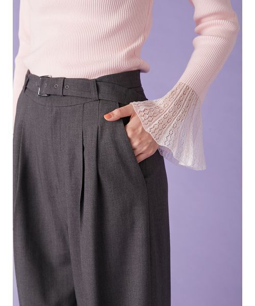 LILY BROWN（リリーブラウン）の「ベルト付きタックワイドパンツ（スラックス・レディース・グレー/ベージュ/チェック・0/1）」の9枚目の写真
