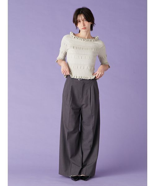 LILY BROWN（リリーブラウン）の「ベルト付きタックワイドパンツ（スラックス・レディース・グレー/ベージュ/チェック・0/1）」の15枚目の写真