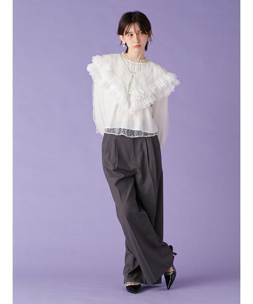 LILY BROWN（リリーブラウン）の「ベルト付きタックワイドパンツ（スラックス・レディース・グレー/ベージュ/チェック・0/1）」の16枚目の写真