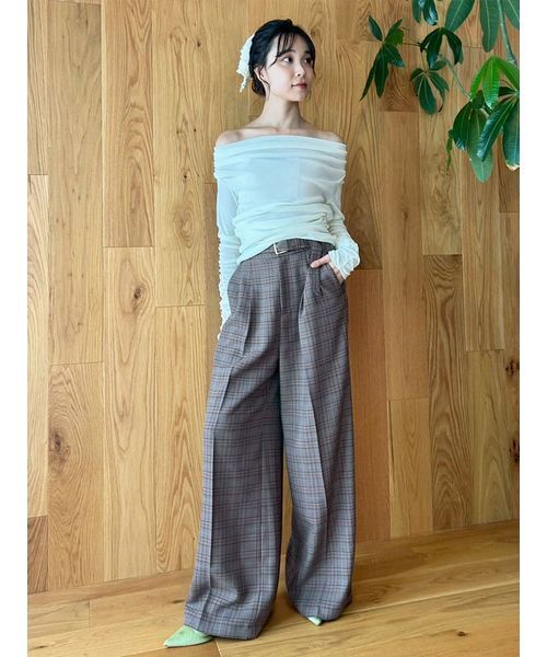 LILY BROWN（リリーブラウン）の「ベルト付きタックワイドパンツ（スラックス・レディース・グレー/ベージュ/チェック・0/1）」の21枚目の写真
