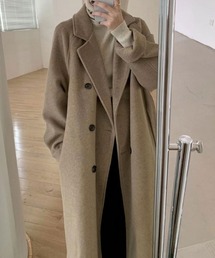 emi+（エミプラス）の「ベルト付きニットメルトンロングチェスターコート（チェスターコート）」