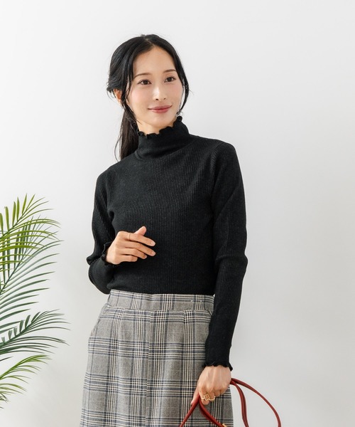 fort point(フォーポイント)の「【C-FORT POINT/フォートポイント】リブハイネック ニットプルオーバー(ニット/セーター・レディース・ブラック/アイボリー/ライトグレー/ピンク/グリーン・ONE SIZE)」の13枚目の写真