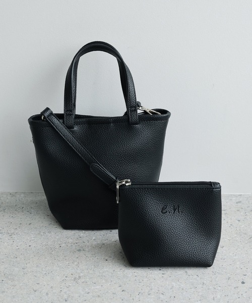 evernavy（エバーネイビー）の「2wayミニトートバッグ（ポーチ付き）（ショルダーバッグ・レディース・ブラック/アイボリー/グレイッシュベージュ・FREE）」の3枚目の写真