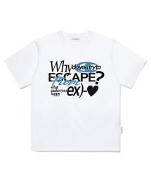 エックス ブルーハートプリントオーバーサイズ半袖Tシャツ ホワイト