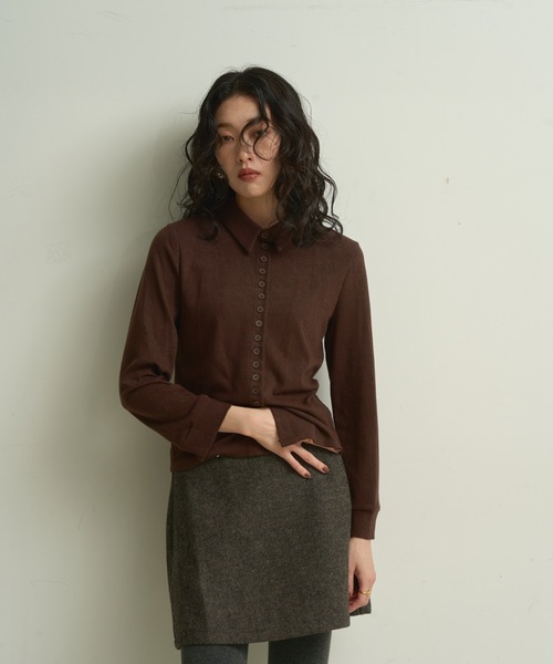 Lutim by u（ルチバイユー）の「Smooth jersey polo cut-and-sew / スムースジャージー ポロカットソー（Tシャツ/カットソー・レディース・グレー/アイボリー/ブラウン・FREE）」の19枚目の写真