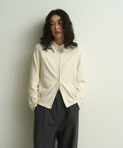 Lutim by u（ルチバイユー）の「Smooth jersey polo cut-and-sew / スムースジャージー ポロカットソー（Tシャツ/カットソー・レディース・グレー/アイボリー/ブラウン・FREE）」の6枚目の写真