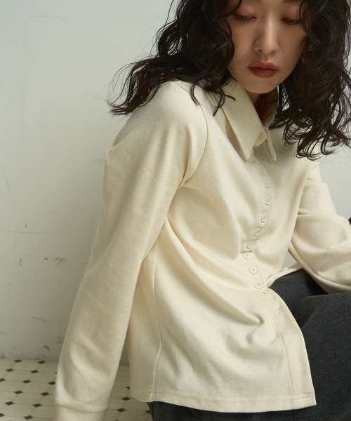 Lutim by u（ルチバイユー）の「Smooth jersey polo cut-and-sew / スムースジャージー ポロカットソー（Tシャツ/カットソー・レディース・グレー/アイボリー/ブラウン・FREE）」の12枚目の写真