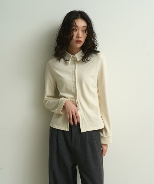 Lutim by u（ルチバイユー）の「Smooth jersey polo cut-and-sew / スムースジャージー ポロカットソー（Tシャツ/カットソー・レディース・グレー/アイボリー/ブラウン・FREE）」の18枚目の写真