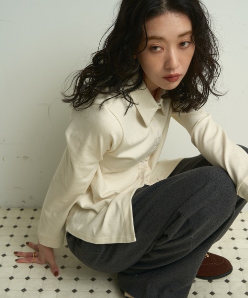 Lutim by u（ルチバイユー）の「Smooth jersey polo cut-and-sew / スムースジャージー ポロカットソー（Tシャツ/カットソー・レディース・グレー/アイボリー/ブラウン・FREE）」の16枚目の写真