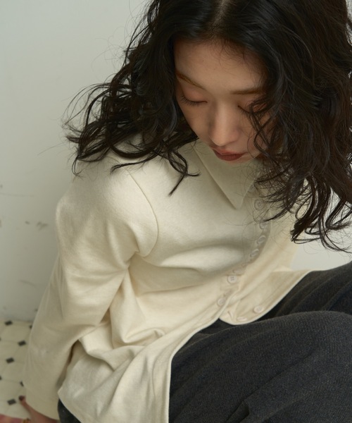 Lutim by u（ルチバイユー）の「Smooth jersey polo cut-and-sew / スムースジャージー ポロカットソー（Tシャツ/カットソー・レディース・グレー/アイボリー/ブラウン・FREE）」の13枚目の写真