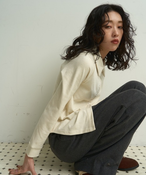 Lutim by u（ルチバイユー）の「Smooth jersey polo cut-and-sew / スムースジャージー ポロカットソー（Tシャツ/カットソー・レディース・グレー/アイボリー/ブラウン・FREE）」の17枚目の写真