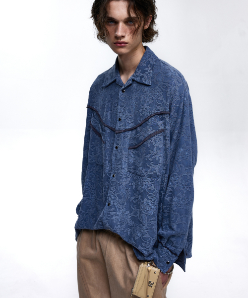 RSSC(アールエスエスシー)の「FLORAL JACQUARD WESTERN SHIRT - BLUE(シャツ/ブラウス・レディース・その他・2/1)」の1枚目の写真