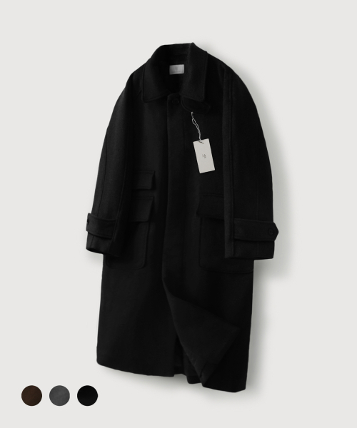 MOOD INSIDE(ムードインサイド)の「Overfit wool balmacaan coat_3 colors(チェスターコート・メンズ・ブラウン/ブラック/チャコール・LARGE/MEDIUM)」の1枚目の写真