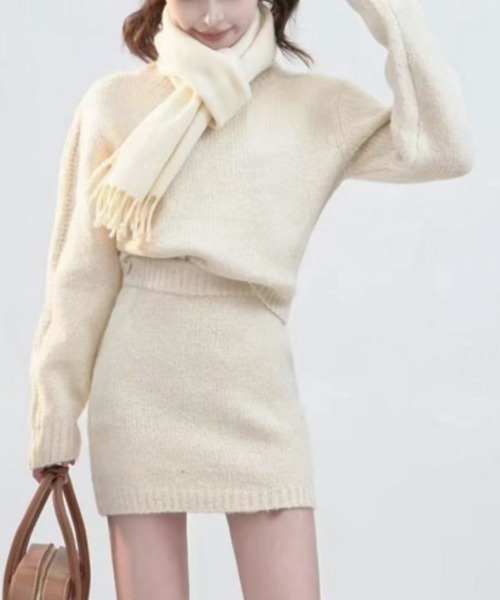 SHEPP(シープ)の「【2P商品】コンパクトフィットニット+タイトミニスカート(セットアップ・レディース・アイボリー/グレー/ベージュ・F)」の3枚目の写真