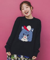 ScoLar | 153725：キャップネコ柄ジャガードニットプルオーバー(Tシャツ/カットソー)