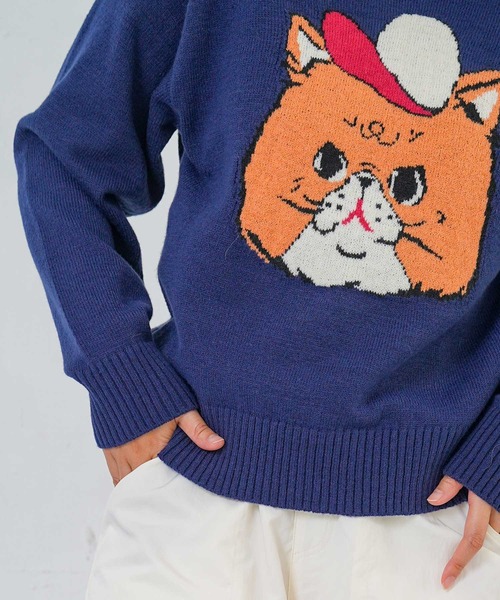 ScoLar(スカラー)の「153725:キャップネコ柄ジャガードニットプルオーバー(Tシャツ/カットソー・レディース・ブラック/杢グレー/ネイビー・M)」の20枚目の写真