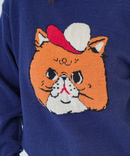 ScoLar(スカラー)の「153725:キャップネコ柄ジャガードニットプルオーバー(Tシャツ/カットソー・レディース・ブラック/杢グレー/ネイビー・M)」の21枚目の写真